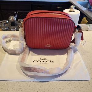 Coach Camera Crossbody Bag Quilted Red Leather